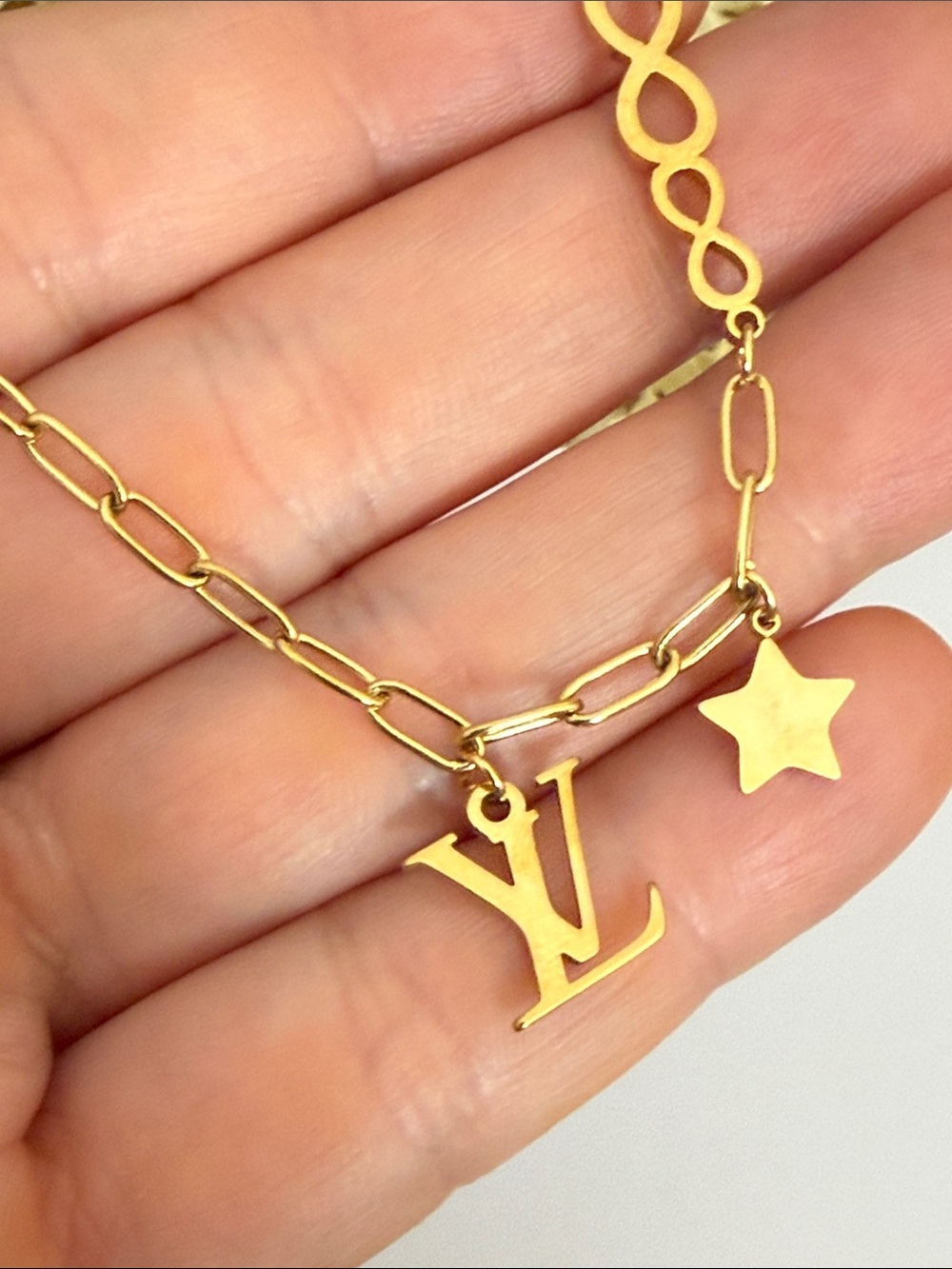 Fashion Jewelry Stainless steel Gold-Tone Star & Initial Charm Bracelet